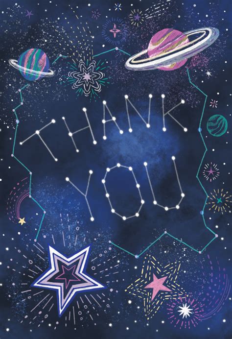 Paper & Party Supplies Editable Space Birthday Thank You Card Space Astronaut Galaxy Thank You ...