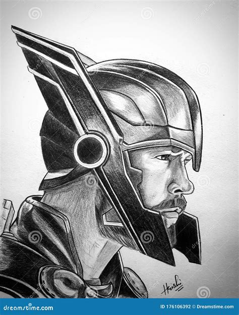 A Portrait Sketch of Thor from Ragnarok Glossy Editorial Photography ...