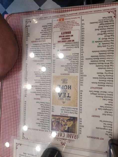 Menu at Irani Cafe, Pune