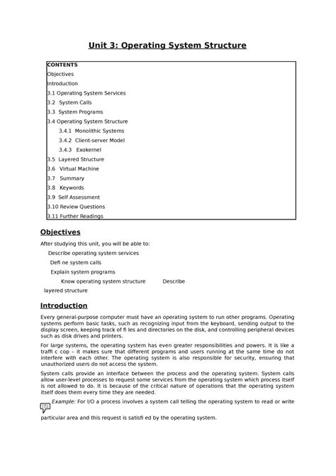 Os 3 - os notes - Unit 3: Operating System Structure CONTENTS Objectives Introduction 3 ...