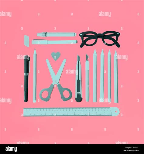 Pen Color Pencil Scissor Eraser Ruler Eyeglasses Concept Stock Photo ...