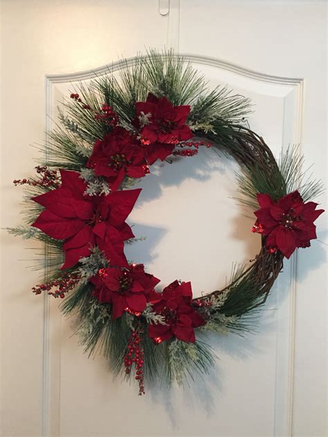 Poinsettia Grapevine Wreath, by Pam Waldrop | Xmas wreaths, Christmas decorations, Christmas wreaths