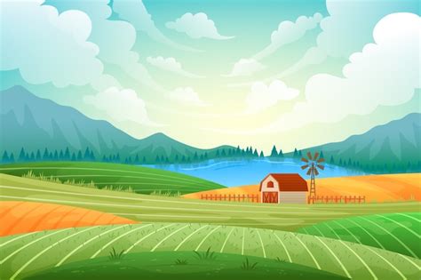 Free Vector | Gradient rural landscape background