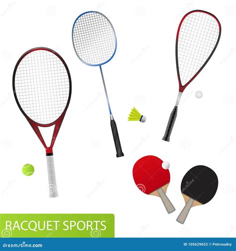 Set of Racquet Sports - Equipment for Tennis, Table Tennis, Badminton and Squash Stock Vector ...