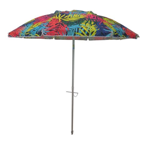 DestinationGear 7 ft. Aluminum Push-Up Beach Drape Patio Umbrella in Multi-Color Polyester-1376 ...