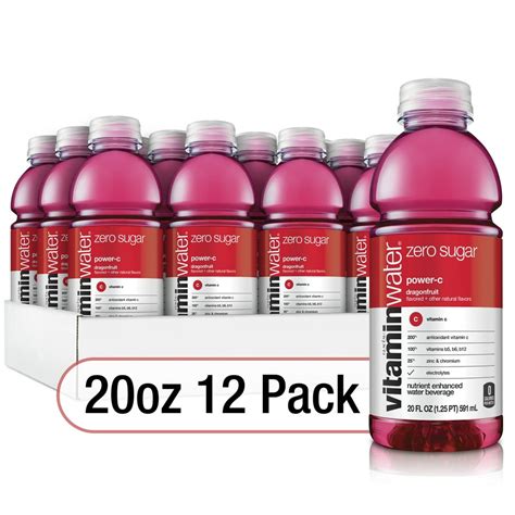 vitaminwater zero sugar power-c, electrolyte enhanced water w/ vitamins, dragonfruit drinks, 20 ...