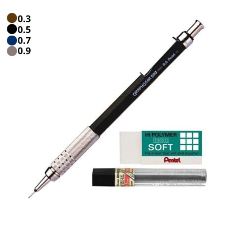 Kit Lapiseira Pentel Graphgear 500 Grafite Borracha - 0.3/0.5/0.7/0.9 - Escorrega o Preço