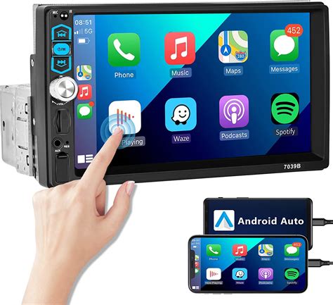 Podofo Apple Carplay Single Din Car Stereo Android Auto, 7" Touchscreen Bluetooth Handsfree FM ...