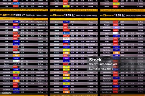 Front View Of Arrivals And Departures Screen At El Dorado Airport Stock Photo - Download Image ...