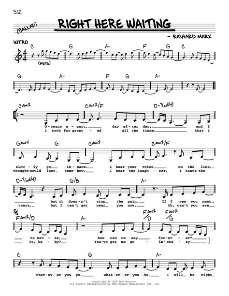 Right Here Waiting by Richard Marx Sheet Music for Real Book – Melody ...