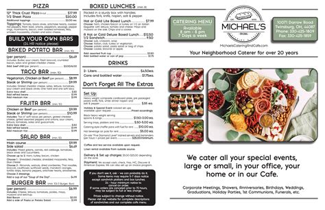 Catering Menu for Michaels Cafe