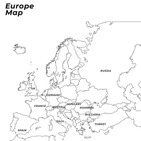 Europe Map Black And White Printable - Printable Templates