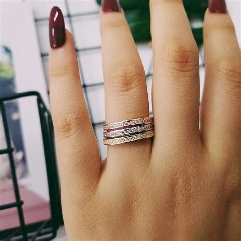 Solid 925 Sterling Silver band Ring eternity ring Finger three colors ...