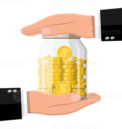 Glass money jar full of gold coins and hands 35773807 PNG