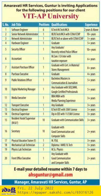 VIT-AP University, Amaravati Wanted Non-Teaching Faculty | FacultyPlus