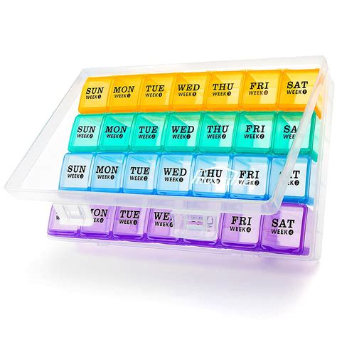 XL Large Monthly Pill Organizer 4 Weeks, 28 Day Pill Box Organizer Weekly, 7 Day Pill Dispenser ...