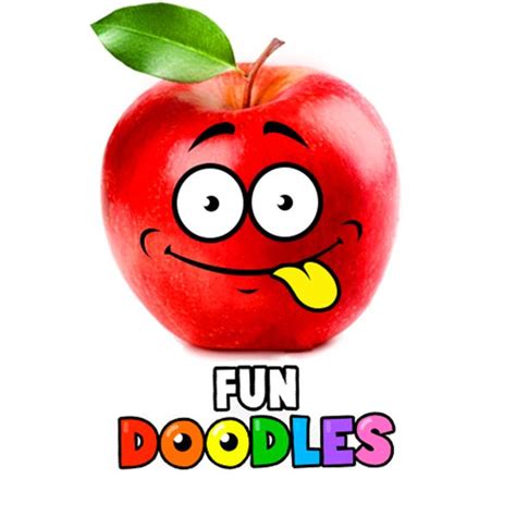 an apple with the words fun doodles written on it's face and tongue sticking out