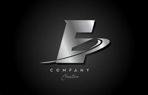 E silver metal grey alphabet letter logo icon design with swoosh. Creative template for company ...