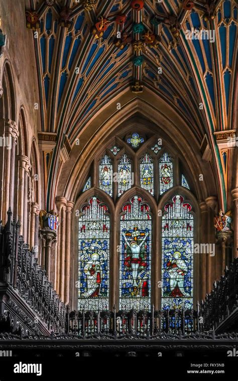 Stained Glass Window in Winchester Cathedral Stock Photo - Alamy