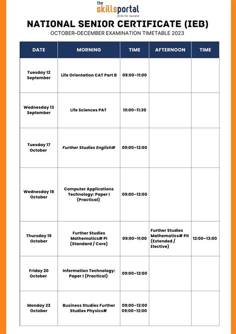 IEB 2023 Matric Final Exam Time Table