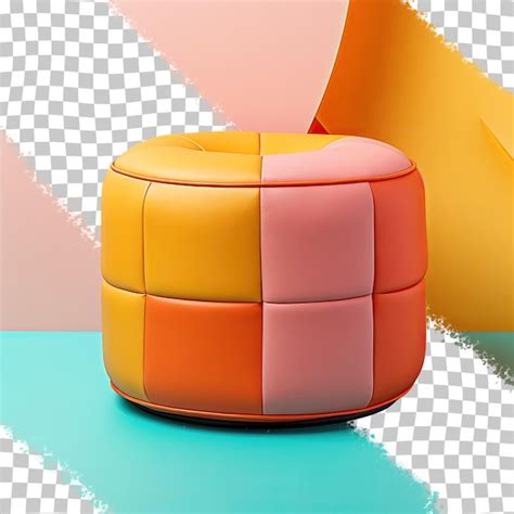 Premium PSD | Colorful round and square pouf made of faux leather and fabric with transparent ...