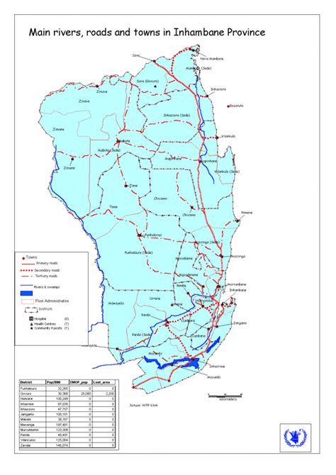 Mozambique: Main Rivers, Roads and Towns in Inhambane Province (1 Mar ...