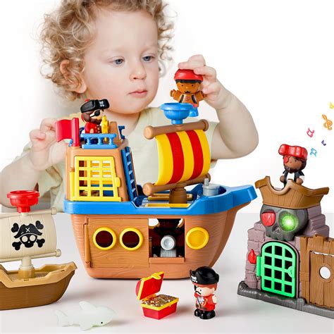 Buy iPlay, iLearn Large Pirate Ship Toys, Kids Pretend Adventure Playset W/ Figures, Boat ...