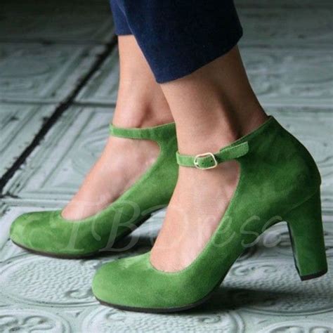 Greenery Round Toe Ankle Wrap Chunky Heels | Shoes, Green shoes, Boots