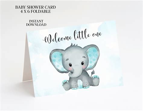 Baby Shower Card Printable Boy Elephant Watercolor | Etsy