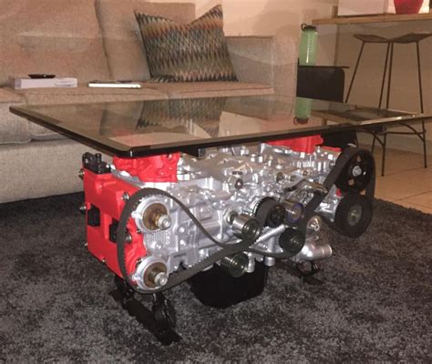 Father-son duo builds WRX Boxer engine coffee table in wrinkle red touch