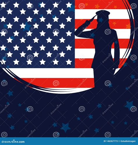 Military Woman Silhouette with Usa Flag Stock Illustration ...