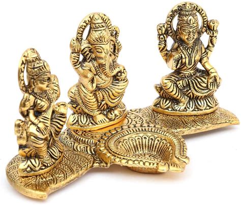 Golden Polished Lakshmi Ganesh Saraswati Idol Platter in Metal | Etsy