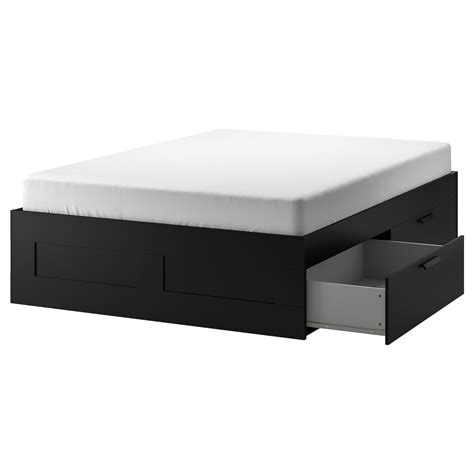 BRIMNES bed frame with storage, black, Queen - IKEA