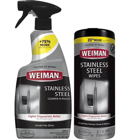 Weiman 12 oz. Stainless Steel Cleaner Wipes and 22 oz. Stainless Steel ...