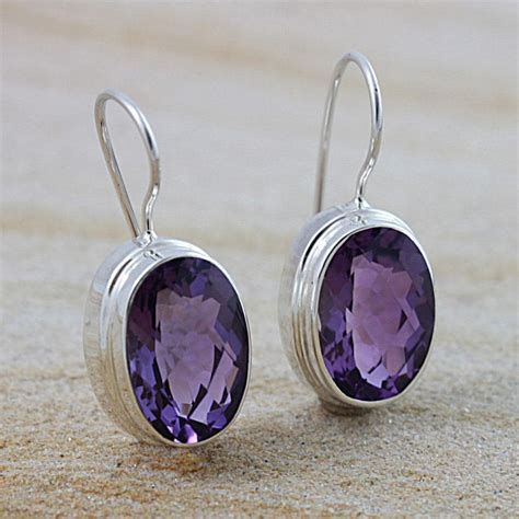 Sterling Silver Faceted Amethyst Oval Dangle Earrings (Indonesia ...