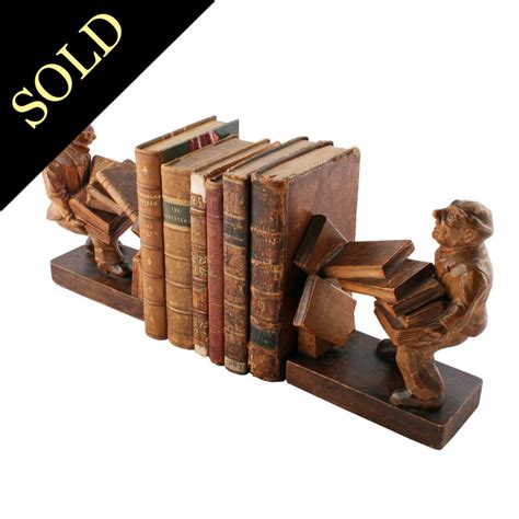 Continental Old Man Bookends | Antique Carved Wood Bookends