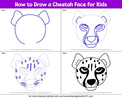 How to Draw a Cheetah Face for Kids printable step by step drawing sheet : DrawingTutorials101.com