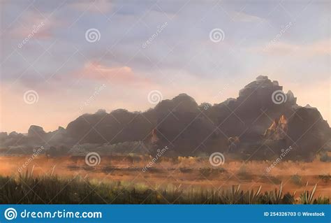 Watercolor Painting of a Field at Sunset Stock Illustration ...