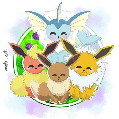 Eevee, Jolteon, Flareon and Vaporeon Fan Art by noeleart on DeviantArt