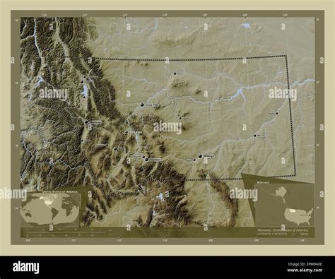 Montana, state of United States of America. Elevation map colored in ...