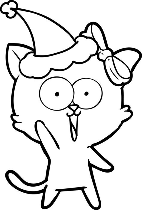 line drawing of a cat wearing santa hat 10548856 Vector Art at Vecteezy