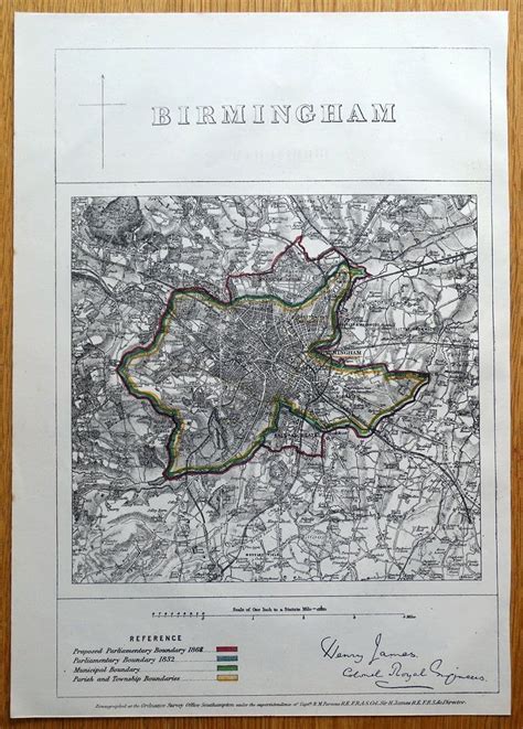 Antique Map BIRMINGHAM, ENGLAND, Smethwick, Hall Green, Moseley, Handsworth 1868: Map ...