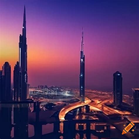 Dubai city skyline at sunset on Craiyon