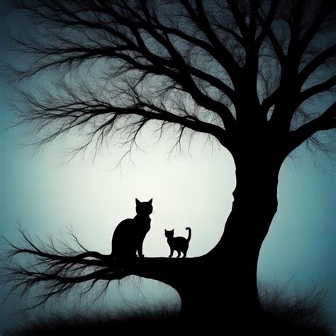 Premium Photo | Silhouette of a cat with a tree on a background of a forestcat in the forest