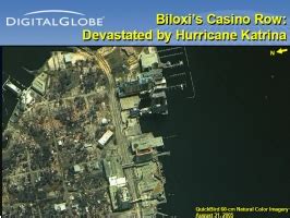 Satellite images of Casino Row Biloxi, Mississippi, before and after Hurricane Katrina