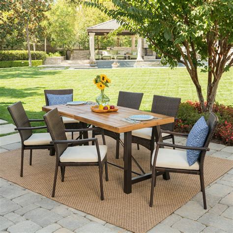 Williams Outdoor 7 Piece Dining Set with Wood Table and Wicker Dining ...