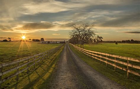 Wallpaper road, sunset, the fence, farm images for desktop, section природа - download