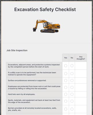 Excavation Safety Checklist Form Template | Jotform