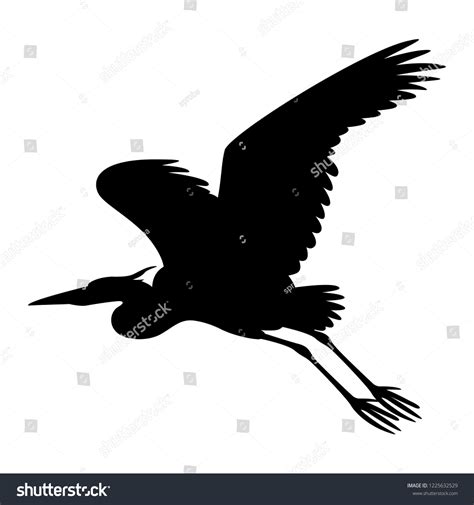 Heron Flying Vector Illustration Black Silhouette Stock Vector (Royalty ...