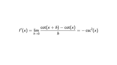 Derivative of cot(x) using First Principle of Derivatives - [Full Solution]